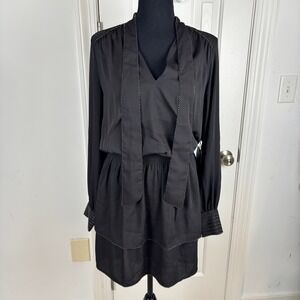 WHBM White House Black Market Black Beaded Tie Neck Long Sleeve Dress Size S NWT